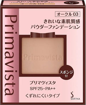 Kao Sofina Primavista Long Keep UV Powder Foundation Ocher 03 SPF25 PA++ 9g, lightweight coverage, ideal for daily makeup