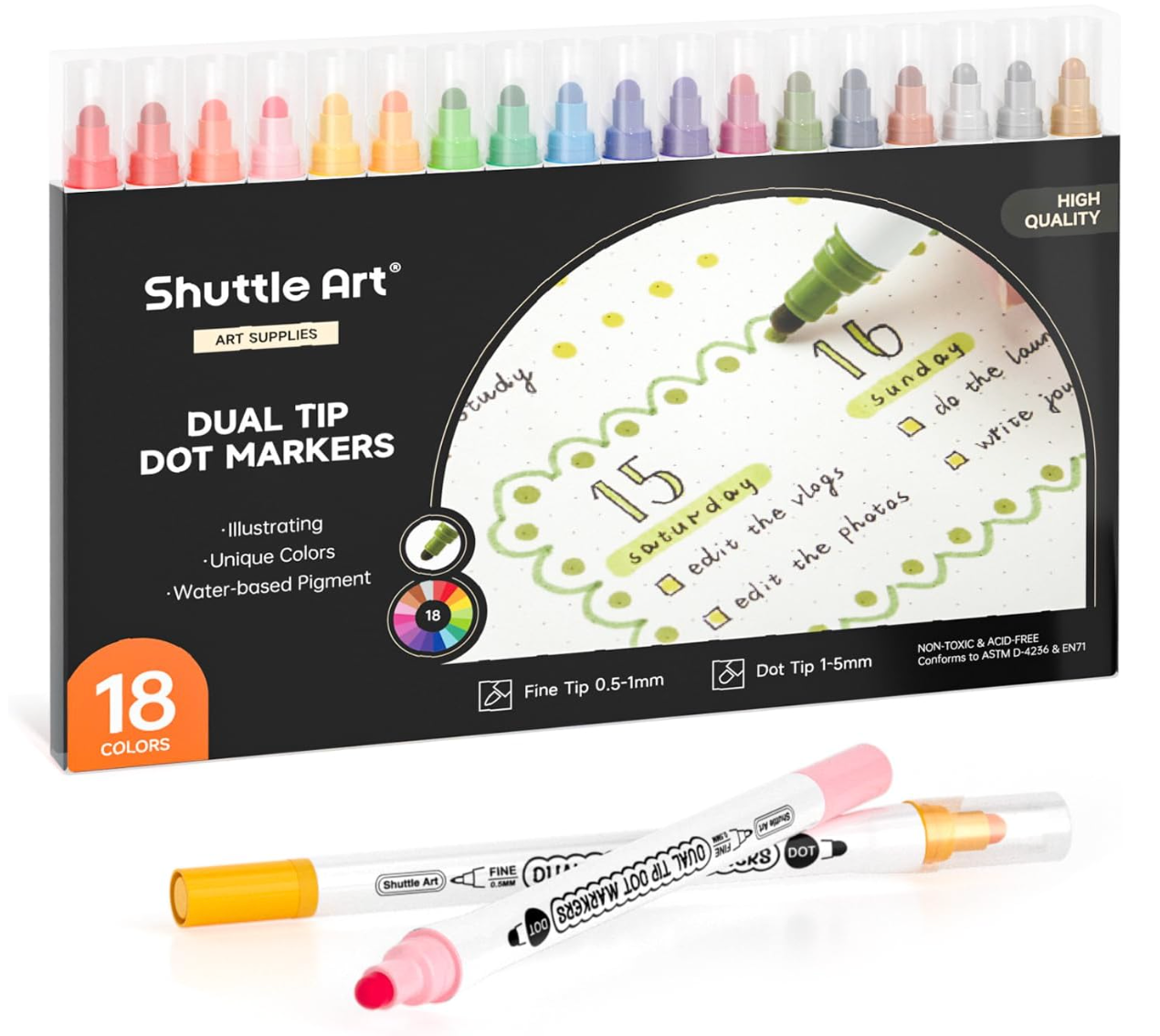 Shuttle Art Dot Ultra Fine Twin Pen, 18 Color Set - YOYO JAPAN