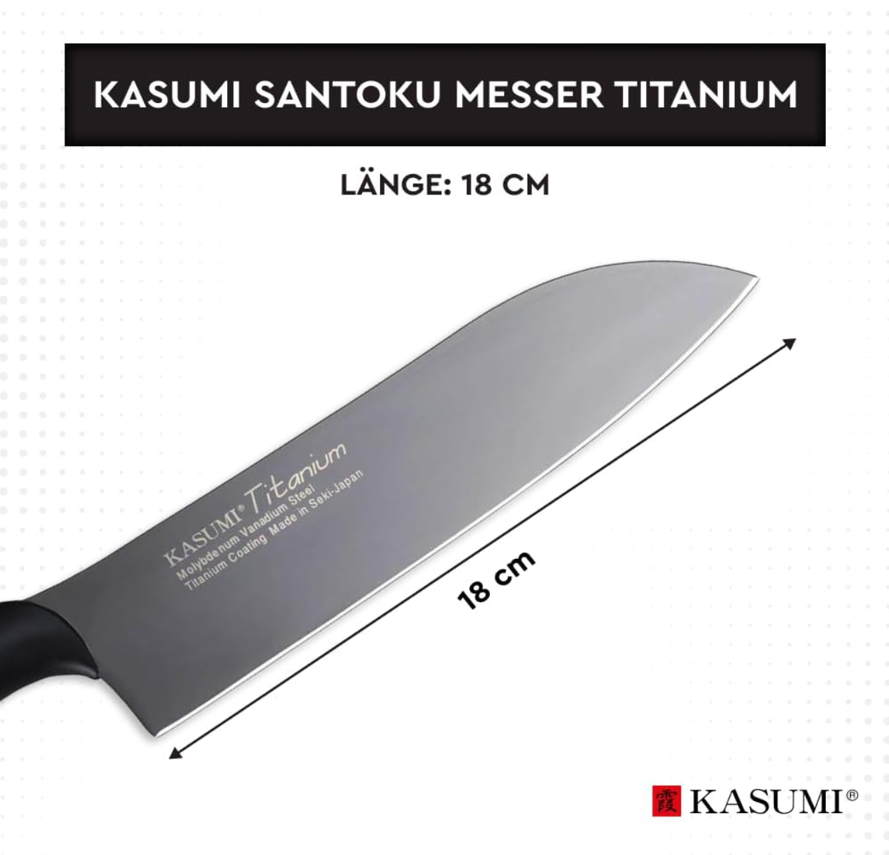 Sumikama Kasumi Titanium-Coated Santoku Knife, 22018, 180mm Blade, Gray