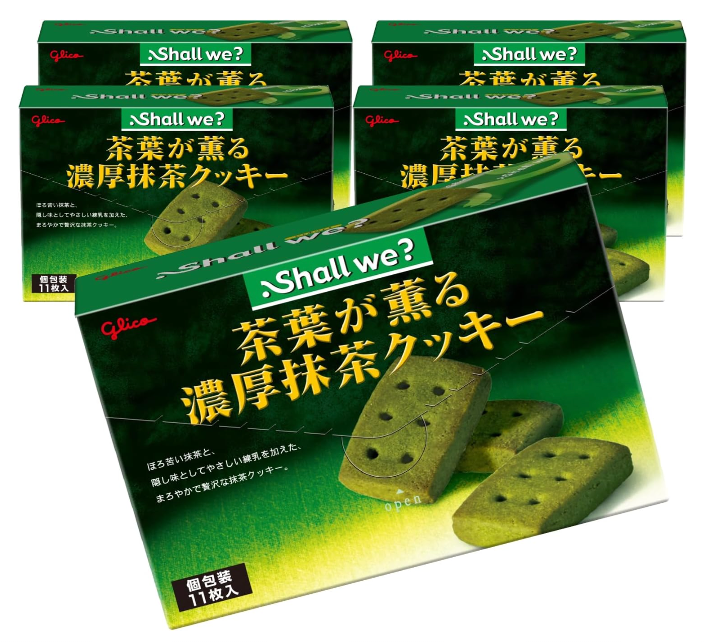 Ezaki Glico Sharwi (Rich Matcha Cookies with Tea Leaves), 11 Sheets x 5 Boxes
