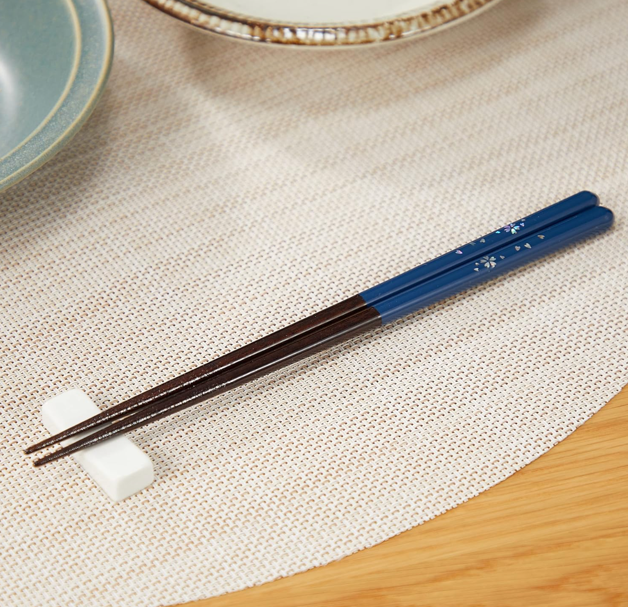 Tanaka Hashiten Premium Japanese Wakasa Lacquer Chopsticks, Cherry Blossom and Navy Blue, 27085