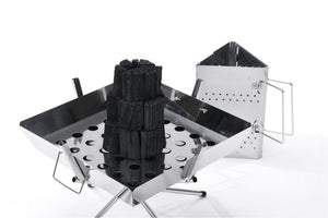 Close-up of Uniflame Chacosta II Charcoal Fire Starter 665435, stainless steel body, featuring heat-resistant handle for safe use