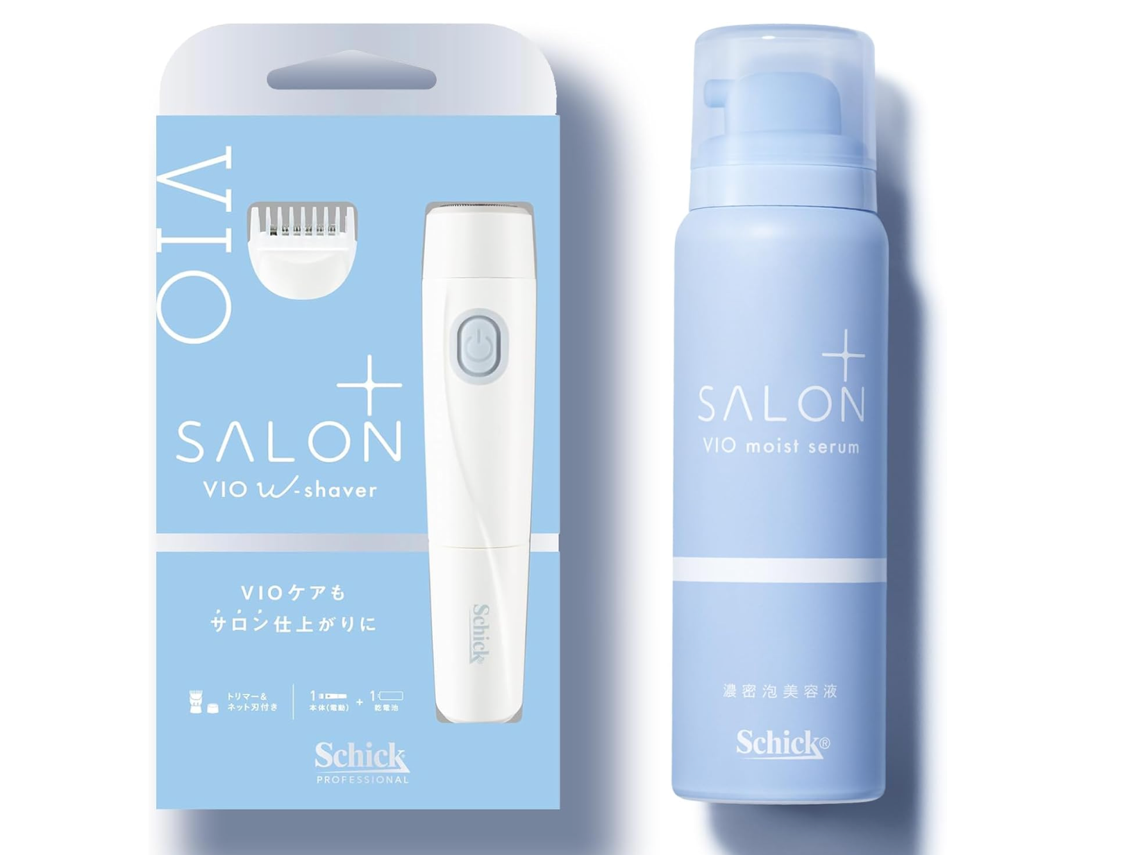 Chic Schick Salon Plus V.I.O Double Shaver + V.I.O Dense Foam Serum 80g, safe and gentle hair removal for intimate areas.