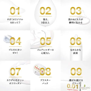 Close-up of Sagami Original Japan 0.01 5 Pieces, featuring heat transmission for enhanced comfort