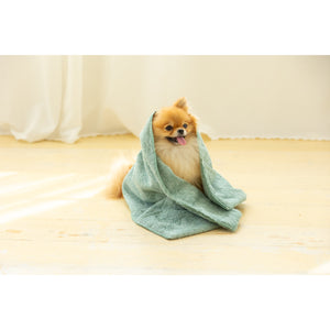 Close-up of Jogan Pet Towel Green 34×78cm showing soft texture and absorbent fabric