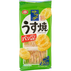 Close-up of Kameda Salad Usuyaki Rice Crackers 80g, featuring crispy texture for a savory treat.