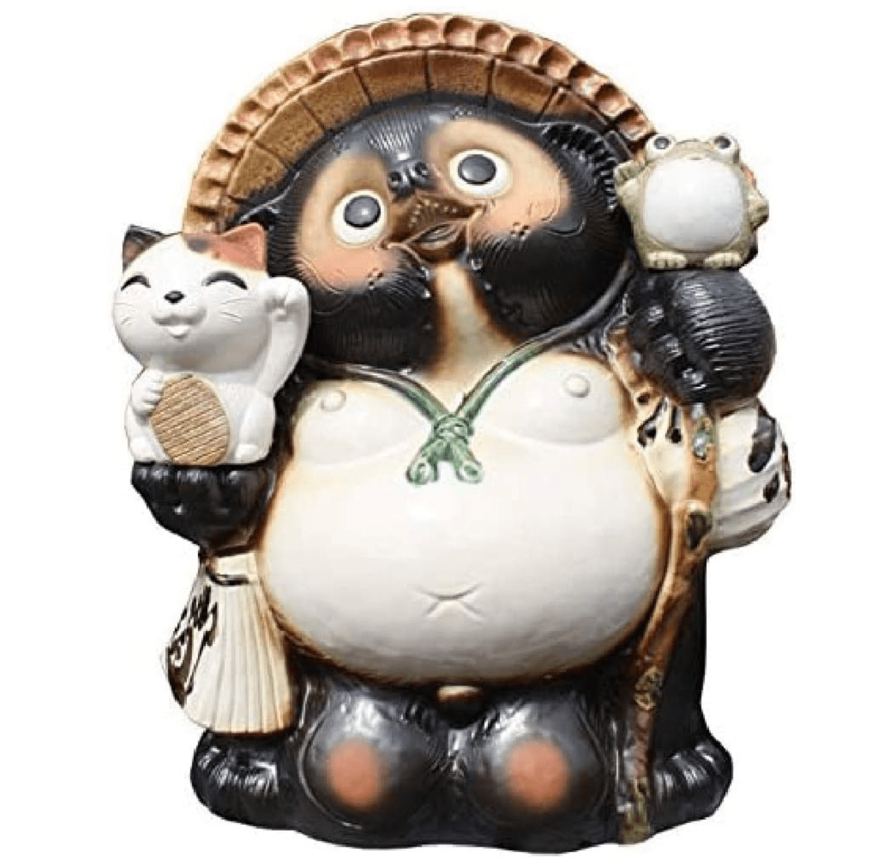 Shigaraki Pottery Beckoning Cat, Frog with Raccoon 17