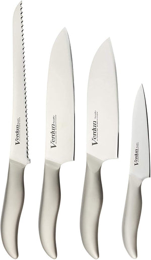 Shimomura Kougyou Made In Japan Knife Set Of 4 - Santoku 165Mm Gyuto 180Mm Petty 125Mm Bread Slicer 225Mm - Molybdenum Vanadium Steel Dishwasher Compatible Ovd - 100 Niigata Tsubamesanjo