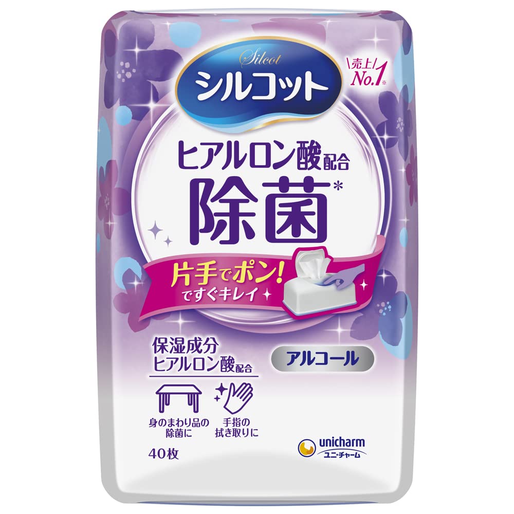 Silcot Wet Tissue Disinfecting Alcohol Type Hyaluronic Acid Blend Main Unit 40 Sheets