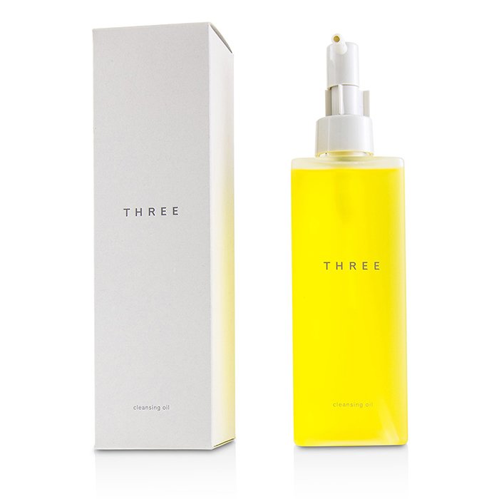 185ml THREE Cleansing Oil with 98% Naturally-Derived Ingredients, gentle texture, designed for sensitive skin