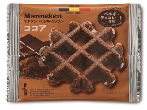 Close-up of Manneken Belgian Cocoa Waffle, Pack of 6, featuring rich cocoa for sweet enjoyment