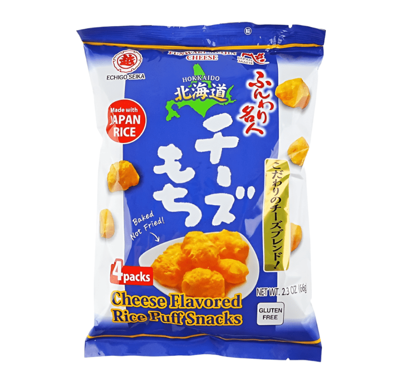Echigo Funwari Meijin Cheese Mochi Crunchy Puffed Rice Snack, light texture, ideal for everyday snacking