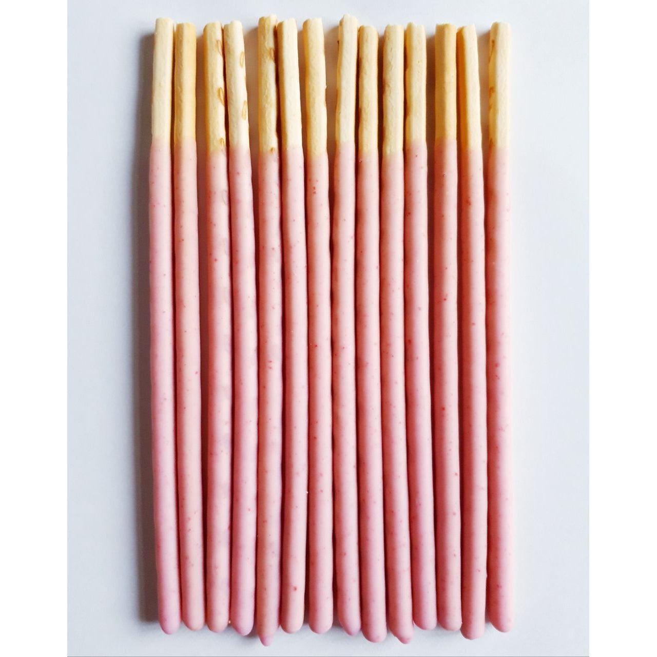 8 Ct. Glico Strawberry Pocky Biscuit Sticks, crunchy and creamy, designed for strawberry lovers