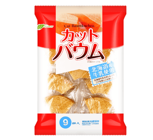 Montoile Mini Baumkuchen Milk Cake 9pcs, soft layered texture ideal for everyday snacking