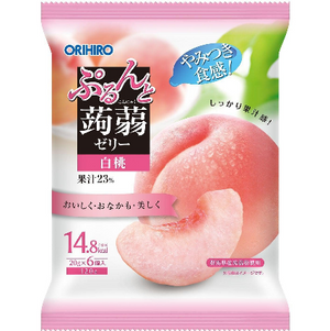 Orihiro Konjac Jelly Peach Flavor in 120g pouch, featuring low-calorie, chewy jelly, perfect for on-the-go