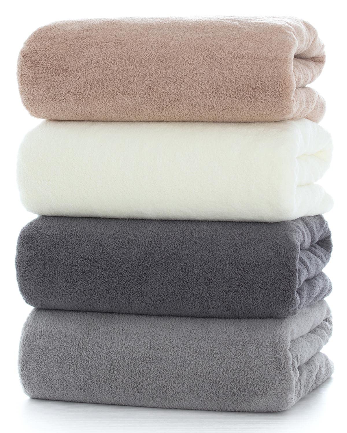 Snow Japan Bath Towel Set Of 4 - Fluffy Hotel Spec Large 70X140Cm - Quick Dry Strong Absorption Durable (Light Gray Ivory Mocha Brown Gray).