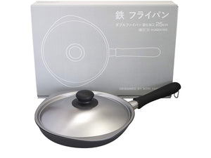 Sori Yanagi Japan Iron Frying Pan 22Cm W/ Lid Compatible Ih Double Fiber Line Nitriding