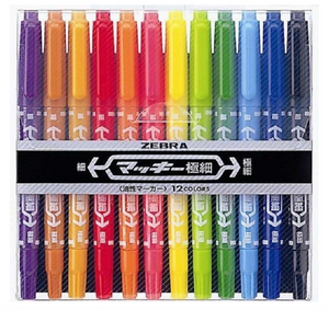 Zebra MCF-12C Permanent Marker, Mckee Ultra-fine, 12 Colors - YOYO JAPAN