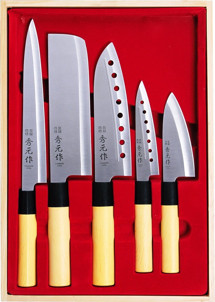 Sumikama Hidegen 5 - Piece Sashimi Nakiri Santoku Petty Koideba Japanese Knife Set New Life Sp - 005