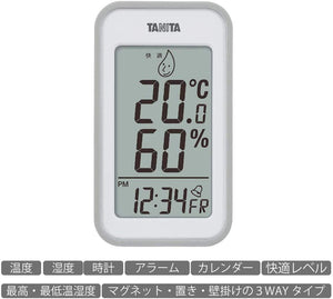 Tanita Japan Thermo - Hygrometer Clock Calendar Alarm Digital Wall Mounted Desktop Magnet Gray Tt - 559Gy