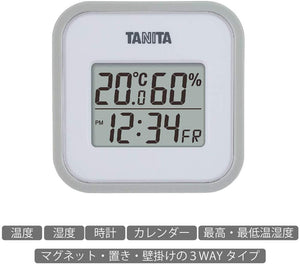 Tanita Tt - 558Gy Digital Wall Mounted Thermo - Hygrometer Clock Calendar Japan - Temperature & Humidity Monitor