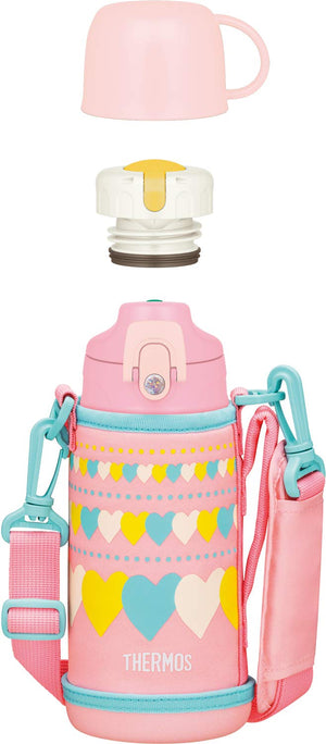 Thermos 0.63L Water Bottle Pink Heart Vacuum Insulated 2 - Way Bottle - Fjj - 600Wf Pht