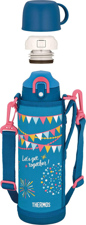 Thermos 1.0L Blue Flag Vacuum Insulated 2 - Way Water Bottle Fho - 1001Wf Bl - F