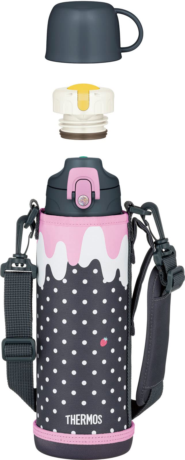 Thermos 1L Gray Pink Vacuum Insulated Water Bottle with Cup for Children School Use - Fjj - 1001Wf Gyp