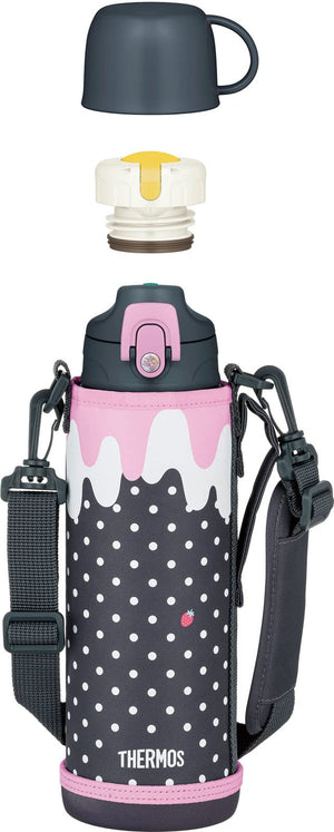 Thermos 1L Gray Pink Vacuum Insulated Water Bottle with Cup for Children School Use - Fjj - 1001Wf Gyp