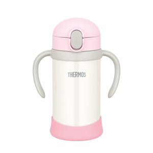 Thermos 350ml Baby Vacuum Flask with Straw in Pink White