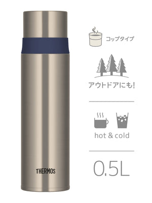 Thermos Blue Stainless Steel 500ml Water Bottle - Cup Type Ffm - 502 Stbl