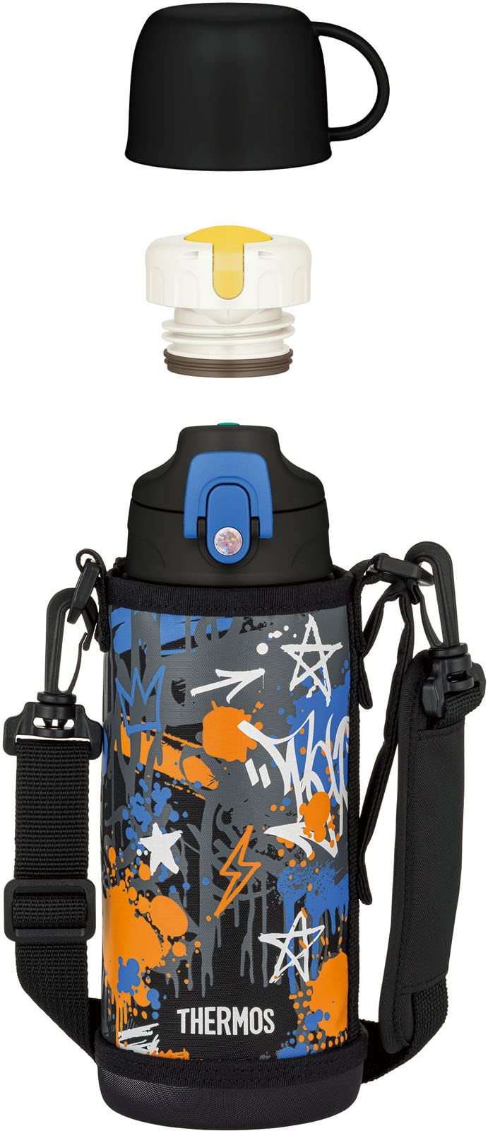 Thermos Fjj - 801Wf Bk - Bl 0.8L Vacuum Insulated Water Bottle with Cup for Children - Black Blue