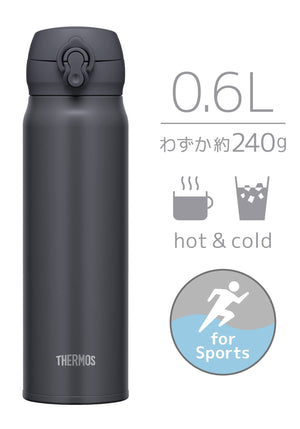 Thermos JNL - 606 SMB Stainless Steel Water Bottle 600ml Vacuum Insulated Easy - to - Clean Lightweight Smoke Black