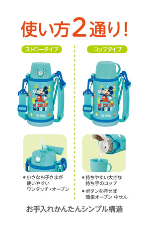 Thermos Mickey Mint Blue Vacuum Insulated Water Bottle 0.6L Straw Cup for Children FJO - 601WFDS MBL
