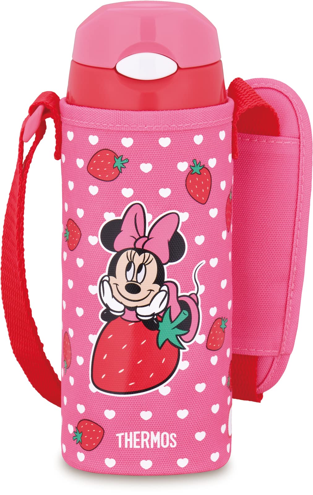 Thermos Minnie Strawberry Pink Vacuum Insulated Straw Bottle 400ml for Kids Cold Storage Only Fhl - 403Fds Sbp