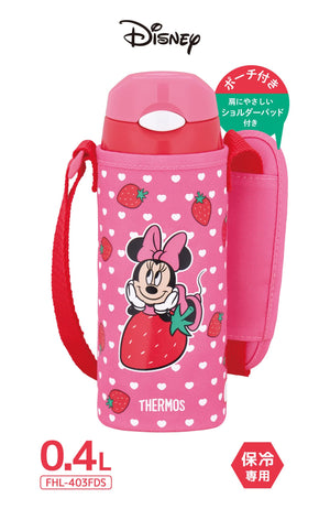 Thermos Minnie Strawberry Pink Vacuum Insulated Straw Bottle 400ml for Kids Cold Storage Only Fhl - 403Fds Sbp