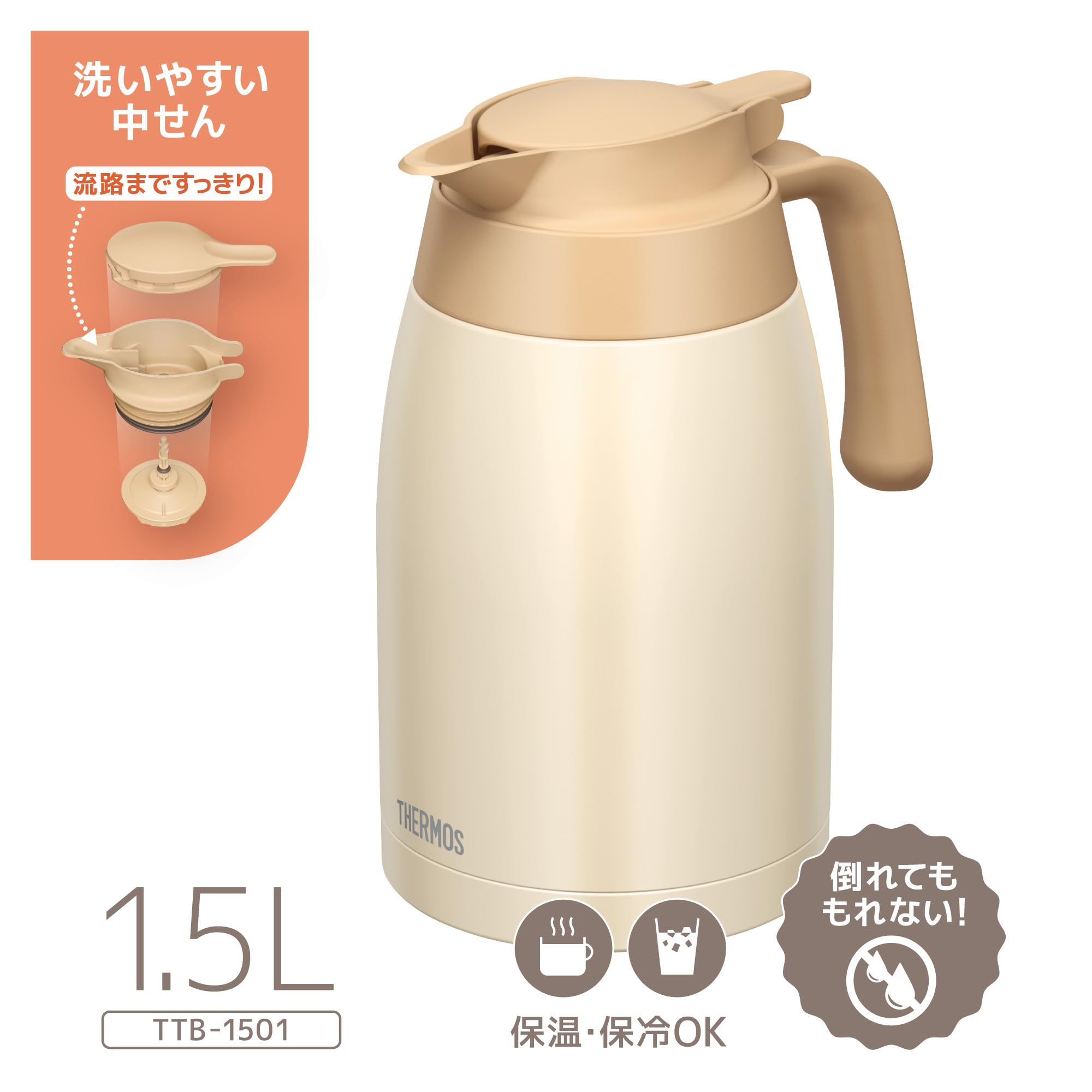 Thermos Ttb - 1501 Crw Stainless Steel 1.5L Cream White Tabletop Thermal Pot