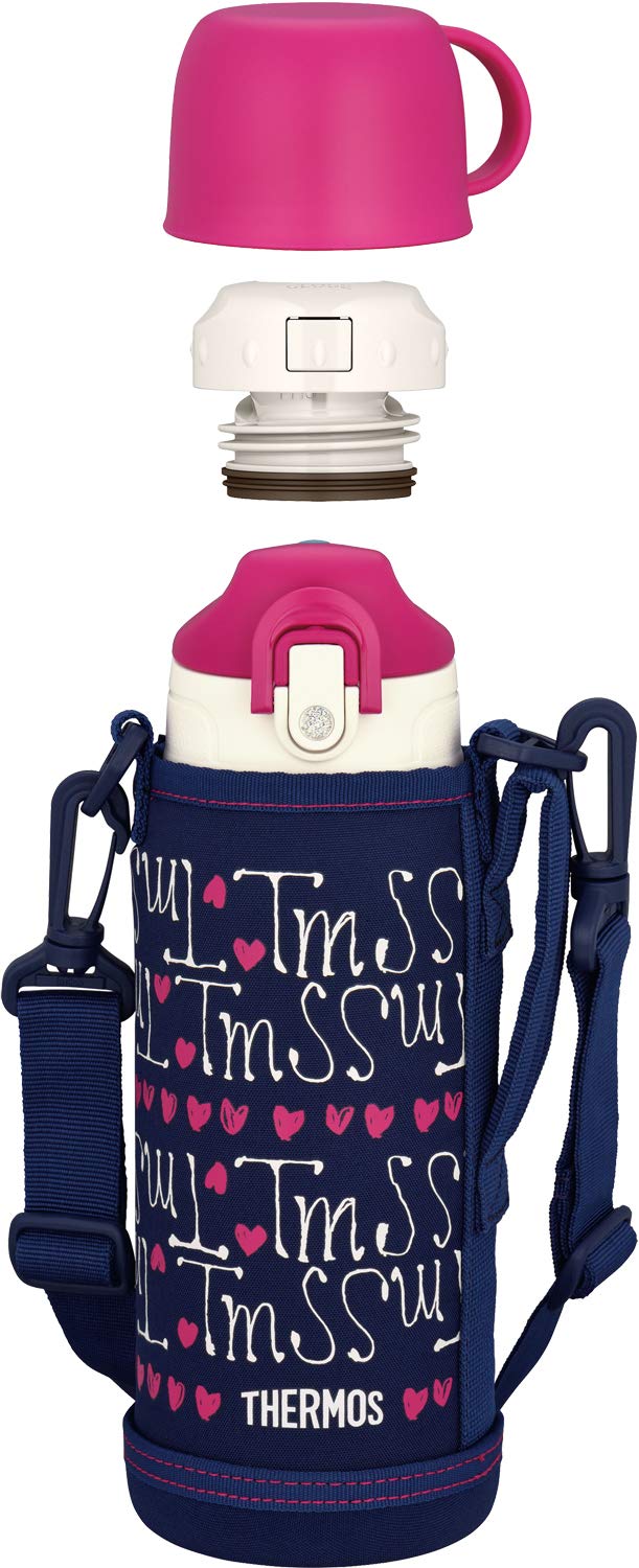 Thermos Vacuum Insulated 0.8L Navy Water Bottle with Heart Design Model Fho - 801Wf Nv - H