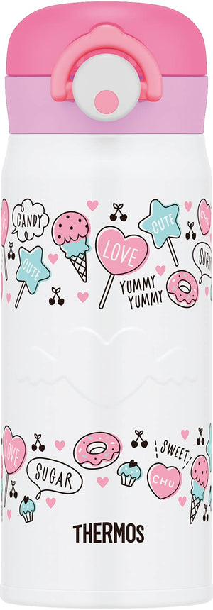 Thermos Vacuum Insulated Water Bottle Mobile Mug 400ml White Pink JNR - 401