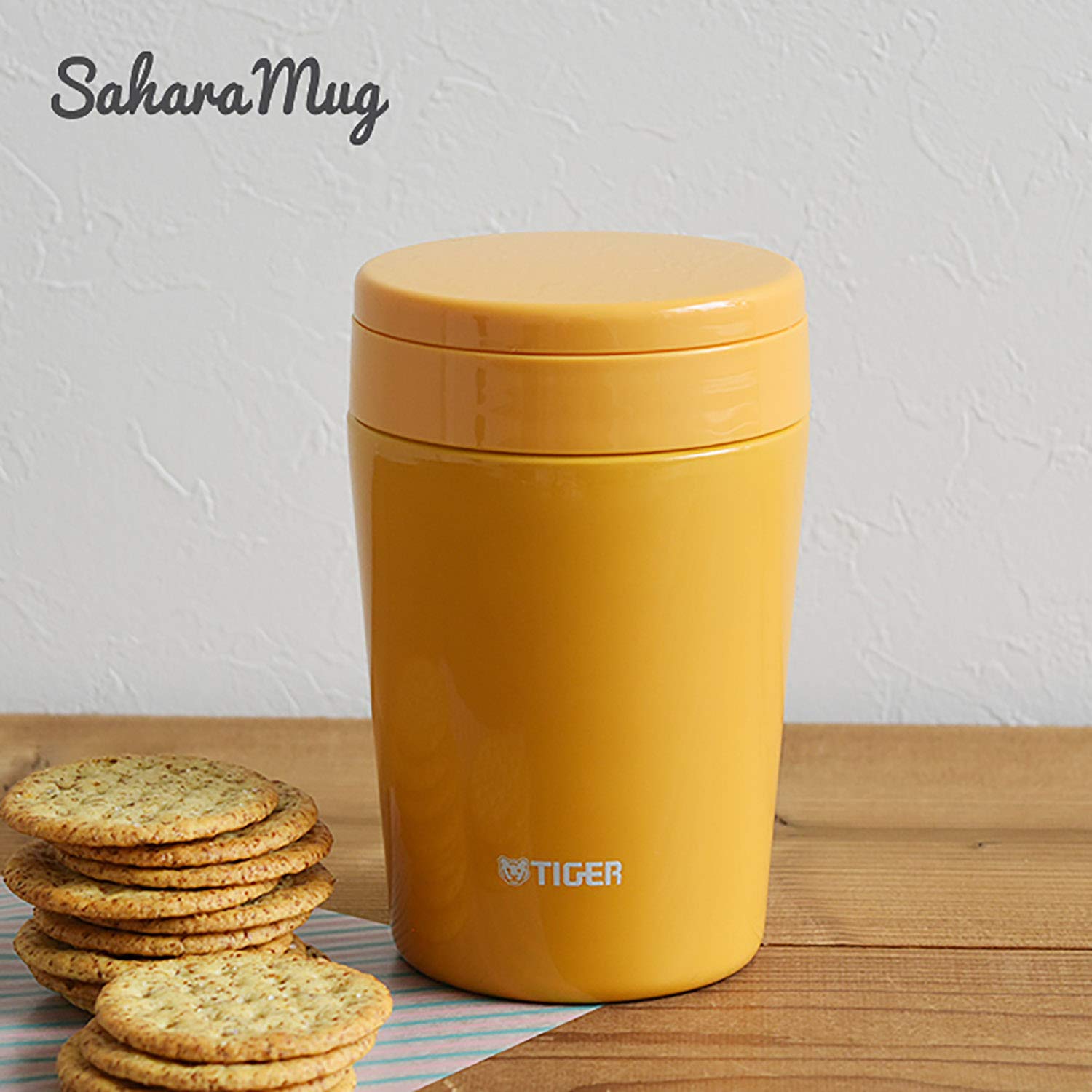 Tiger Thermos Vacuum Insulated Soup Jar 380Ml Japan Thermal Lunch Box Wide Mouth Round Bottom Saffron Yellow Mcl - B038 - Ys