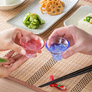 Toyo Sasaki Glass Mount Fuji Glass Sake Cup Blue and Red - Single