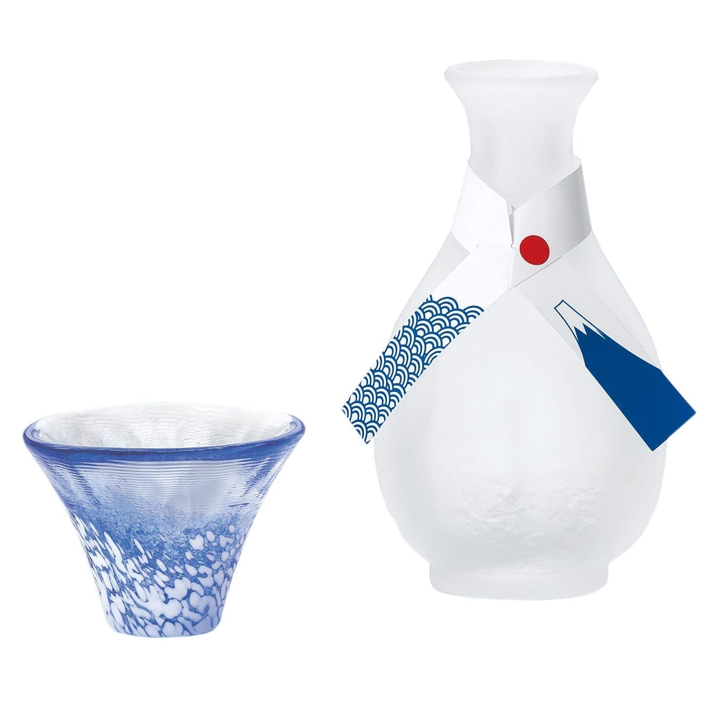 Toyo Sasaki Glass Sake Set White & Blue Cups Japan G637 - M75 2Pcs 35Ml & 175Ml
