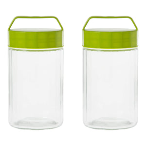 Toyo Sasaki Glass Storage Container 2000Ml Set Of 2 Olive Green Japan Storage Bottle W/ Bookmark Ok - 900 - Og - Jan
