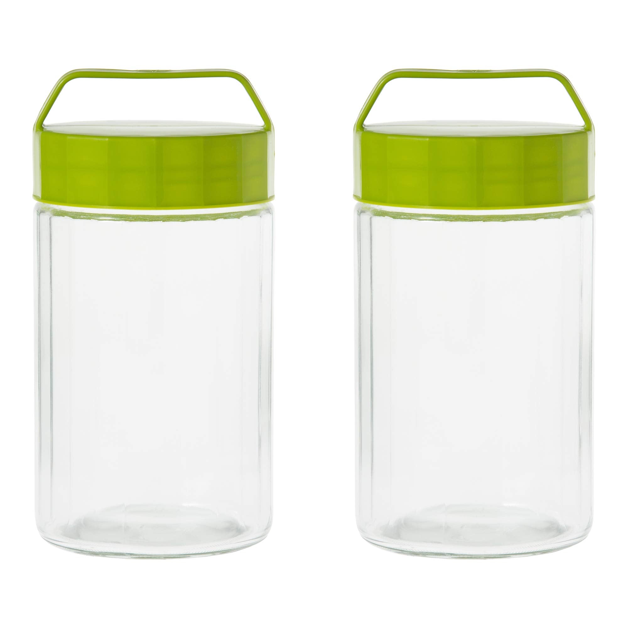 Toyo Sasaki Glass Storage Container 2000Ml Set Of 2 Olive Green Japan Storage Bottle W/ Bookmark Ok - 900 - Og - Jan