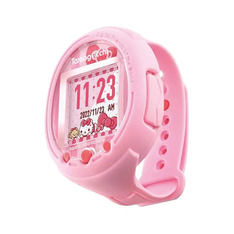 Close-up of Sanrio Tamasmart Tamagotchi Exclusive Set, keychain strap detail, featuring lightweight portability for daily use