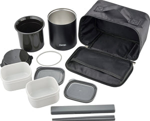 Wahei Freiz Bento Box 840Ml Black Slim Rice Container Japan 2 Side Dish Containers Chopsticks Thermal Fortec Lunch Flr - 5958