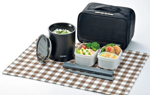 Wahei Freiz Bento Box 840Ml Black Slim Rice Container Japan 2 Side Dish Containers Chopsticks Thermal Fortec Lunch Flr - 5958