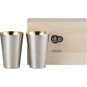 Wahei Freiz Tsubamesanjo Craftsmanship Stainless Steel Tumbler 390Ml 2Pcs Gold Plated Japan Double Layer Heat Cold Insulation Takumiya Ty - 074