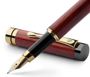 Wordsworth & Black Premium Wooden Fountain Pen - Crest (Rosewood), 6 Fountain Pen Ink Cartridges (Black & Blue) - YOYO JAPAN