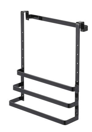 Yamazaki 5028 Garbage Bag Holder W/ Towel Hanger Black - Approx. W26Xd12Xh23Cm - Japan - 2 - Way Height Adjustable Door Storage W/ Hooks